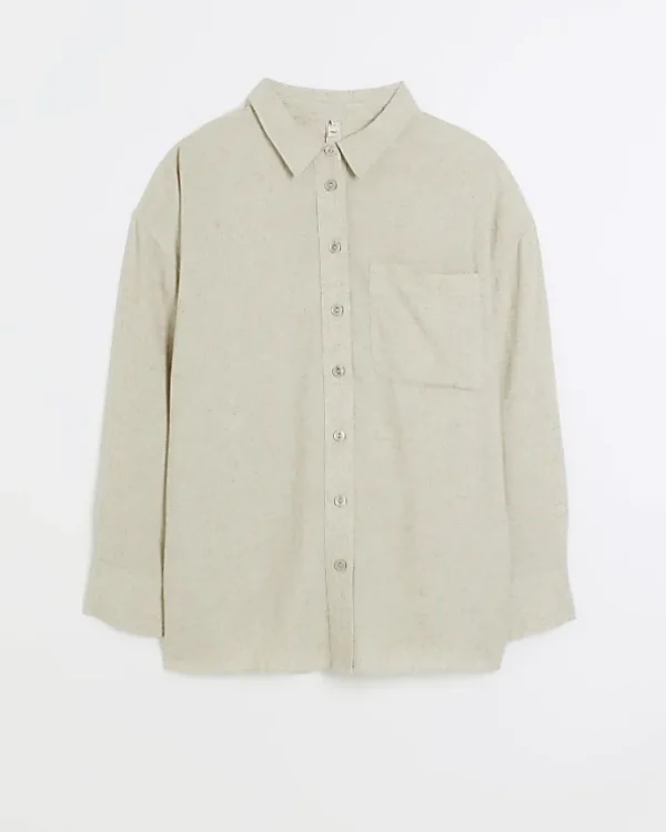 Plus stone oversized shirt with linen