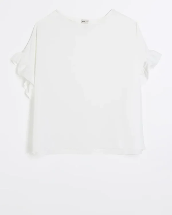 Plus white frill sleeve t-shirt