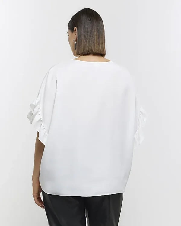 Plus white frill sleeve t-shirt