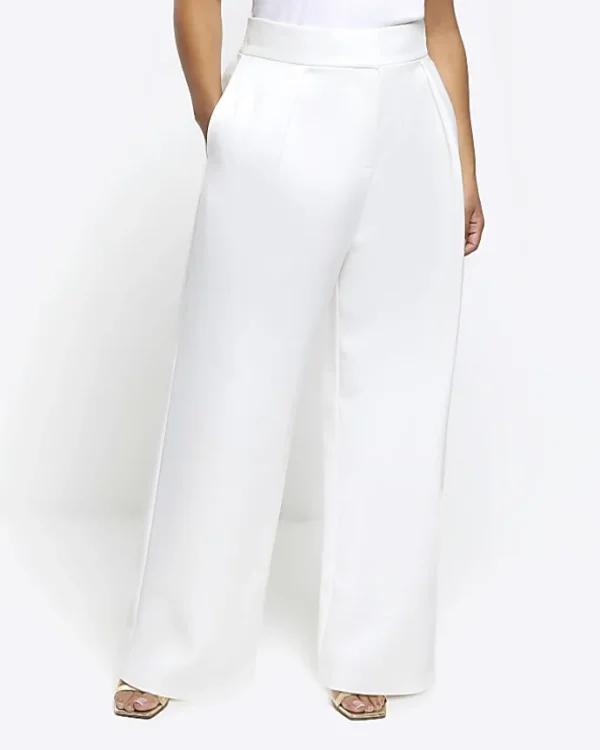 Plus white pleated wide leg trousers