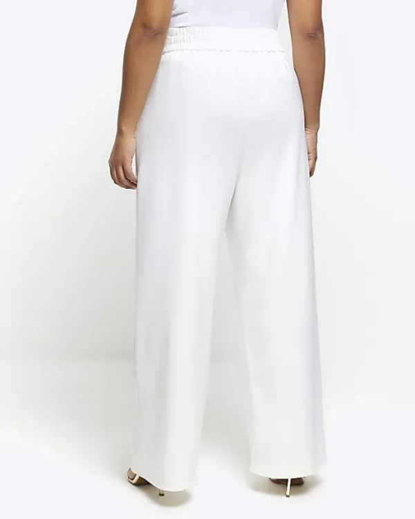 Plus white pleated wide leg trousers