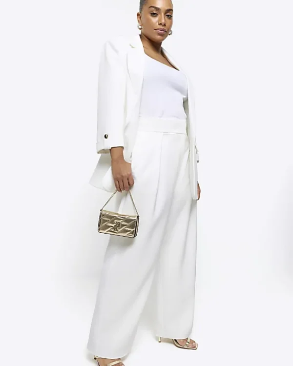 Plus white pleated wide leg trousers