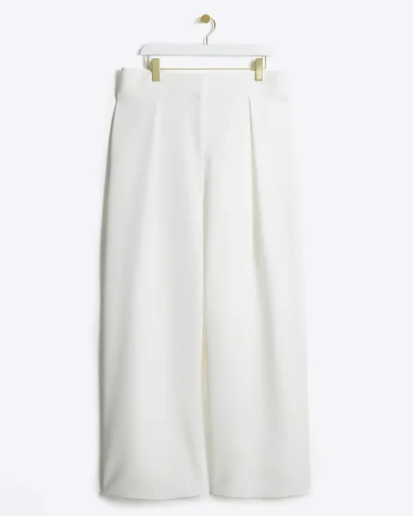 Plus white pleated wide leg trousers