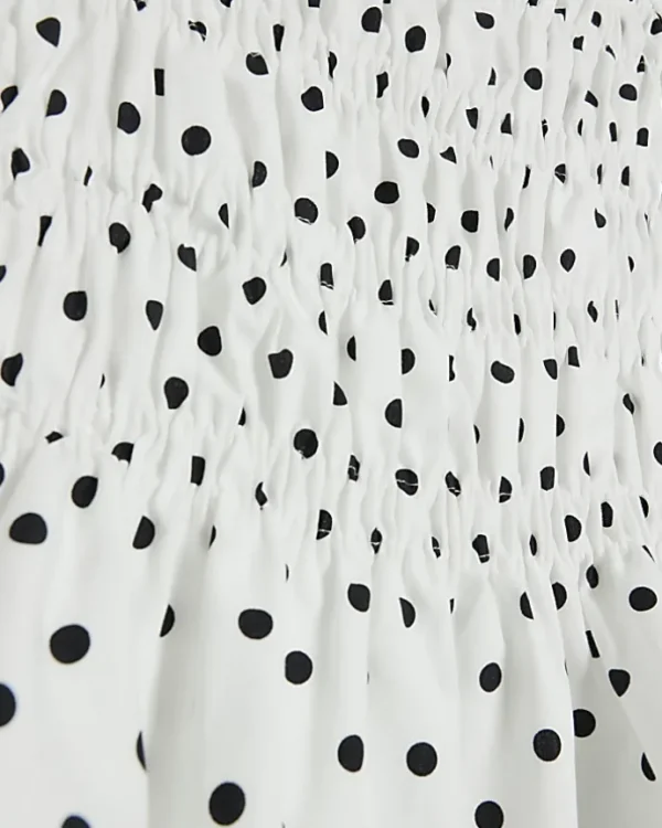 Plus White Polka Dot Shirred Bardot Top