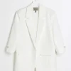 Plus white roll sleeve blazer