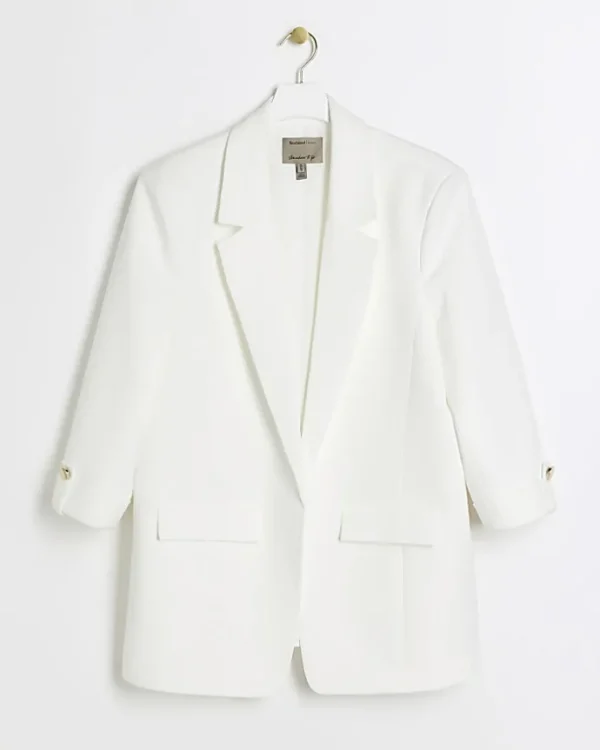 Plus white roll sleeve blazer