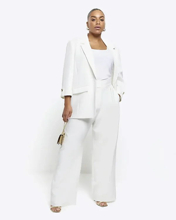 Plus white roll sleeve blazer