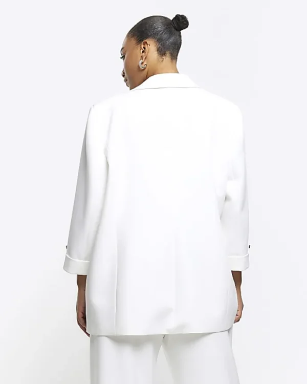 Plus white roll sleeve blazer