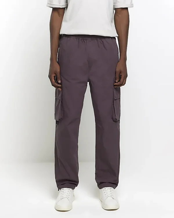 Purple regular fit elasticated cargo trousers