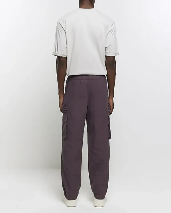 Purple regular fit elasticated cargo trousers