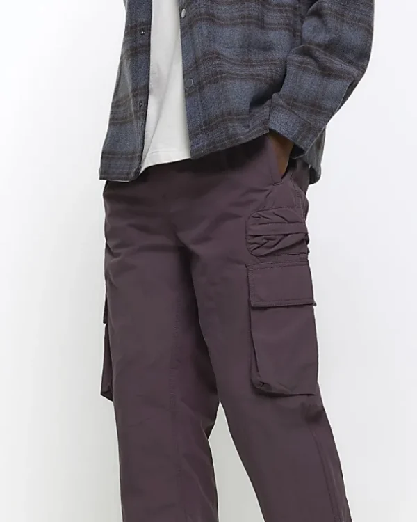 Purple regular fit elasticated cargo trousers