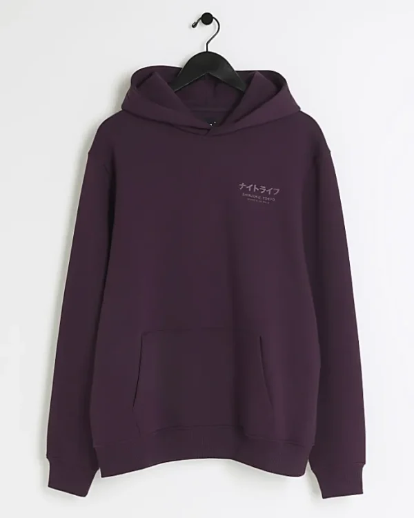 Purple regular fit Japanese graphic hoodie