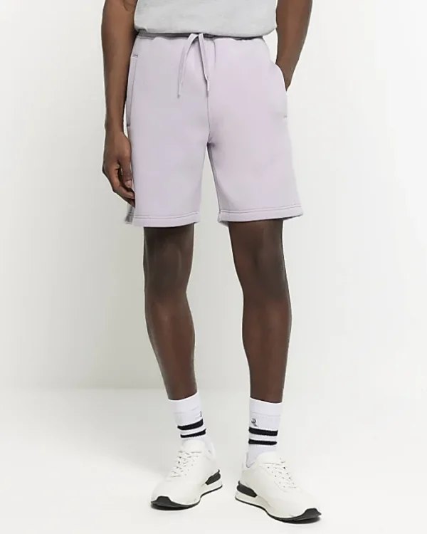 Purple regular fit rib panel shorts