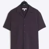 Purple regular fit seersucker revere shirt