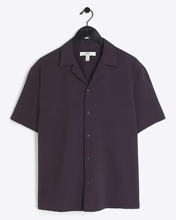 Purple regular fit seersucker revere shirt