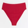 Red high waisted crinkle bikini bottoms