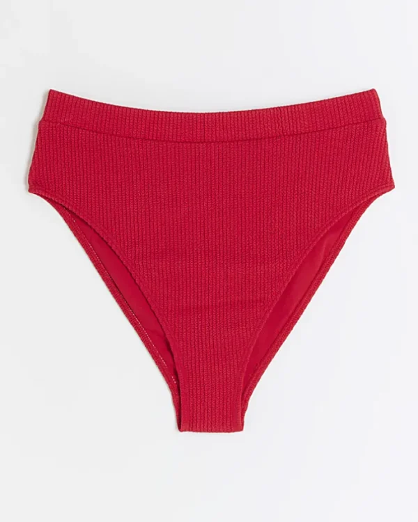 Red high waisted crinkle bikini bottoms