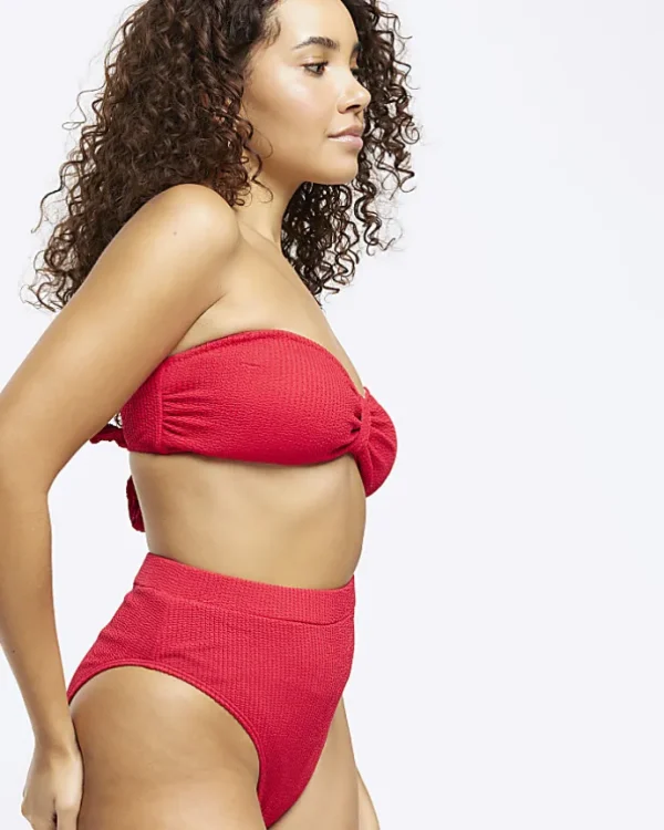 Red high waisted crinkle bikini bottoms