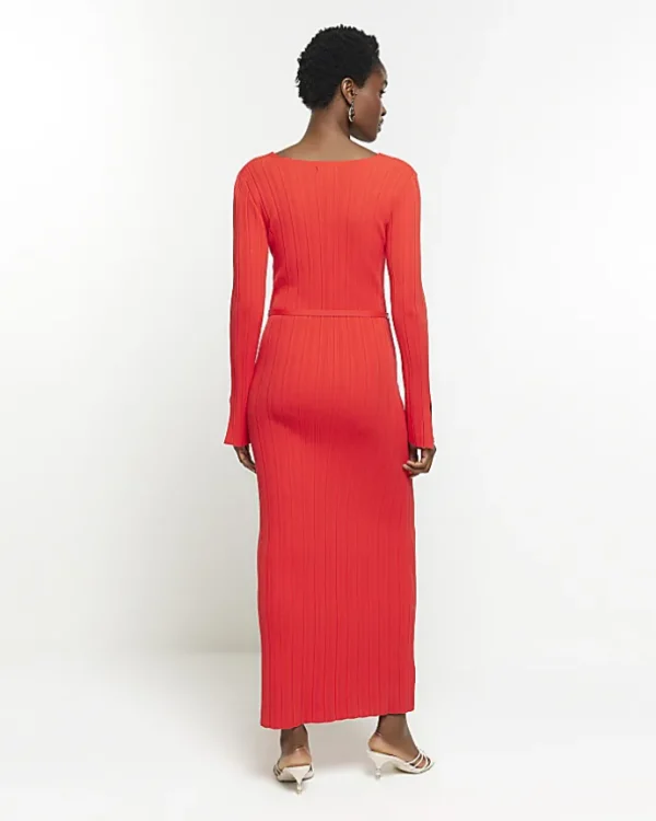 Red knit rib jumper maxi dress