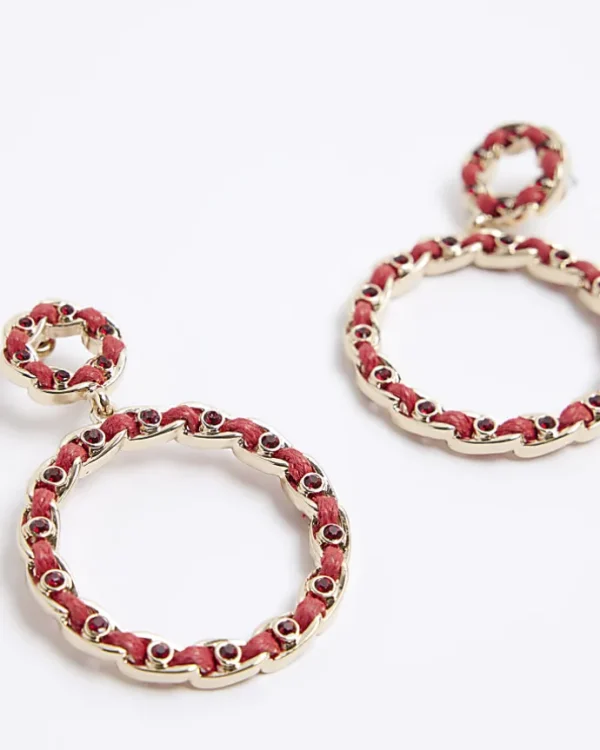 Red open circle drop earrings