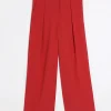 Red pleated wide leg trousers