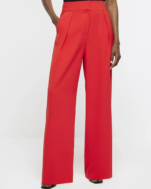 Red pleated wide leg trousers