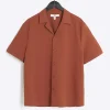 Red regular fit seersucker revere shirt