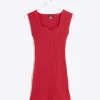 Red rib peplum hem bodycon mini dress