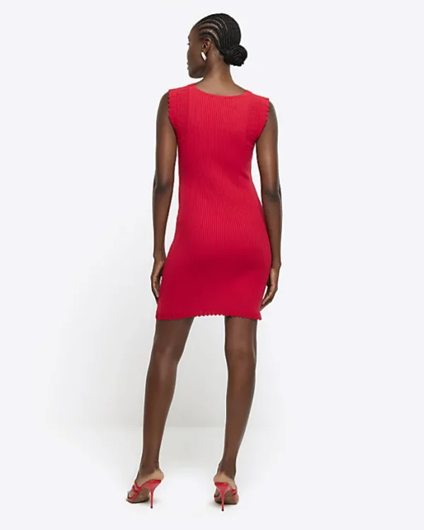 Red rib peplum hem bodycon mini dress