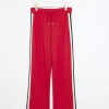 Red side stripe wide leg joggers