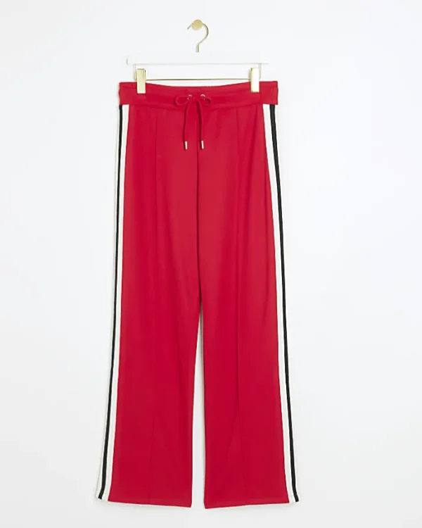 Red side stripe wide leg joggers