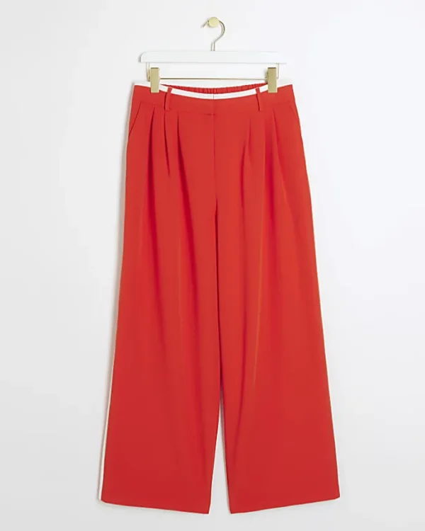 Red side stripe wide leg trousers