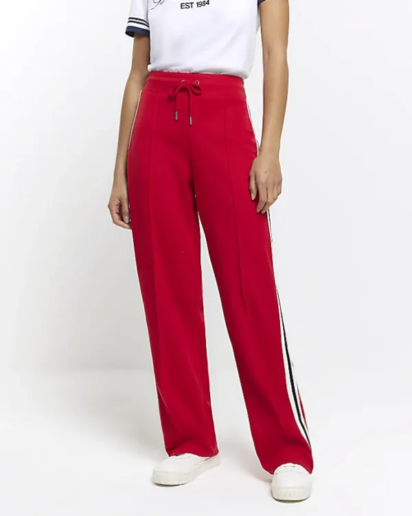 Red side stripe wide leg joggers