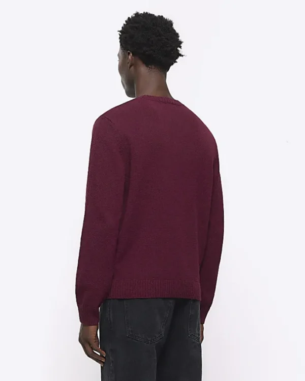 Red slim fit crew neck jumper