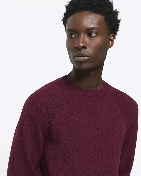 Red slim fit crew neck jumper