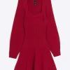 Red square neck jumper mini dress