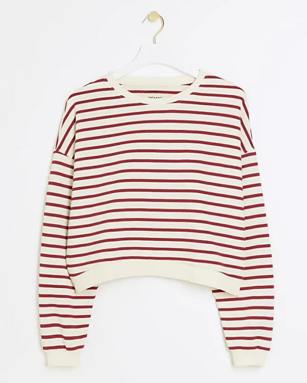 Red stripe crop sweatshirt