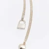 Rose gold heart and lock multirow necklace