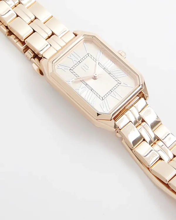 Rose gold rectangle face watch