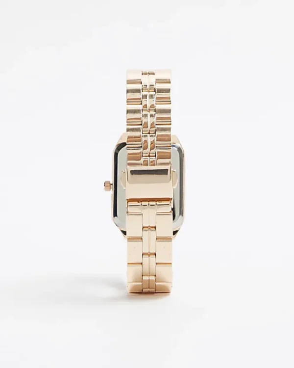 Rose gold rectangle face watch