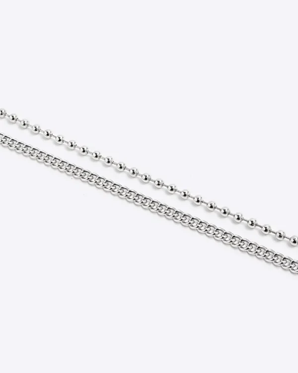 Silver ball chain multirow necklace