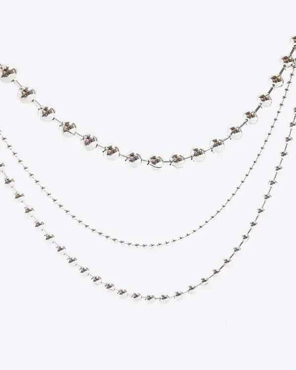 Silver Ball Chain Multirow Necklace