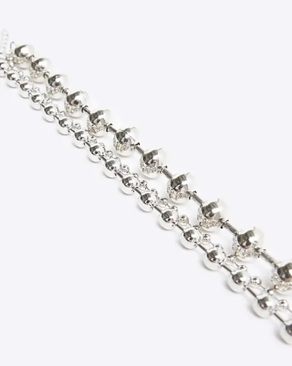 Silver Ball Chain Multirow Necklace