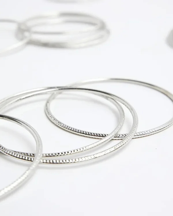 Silver Bangle Stacking Bracelet Pack