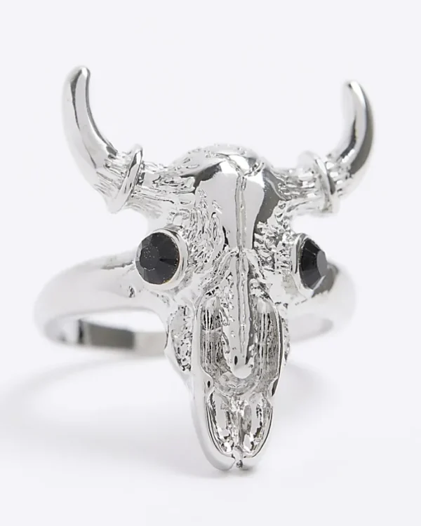 Silver Bull Head Ring