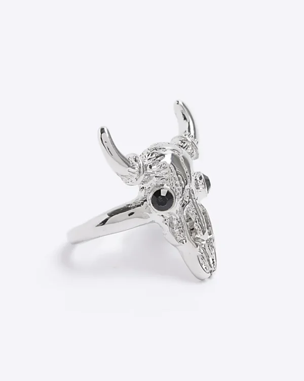 Silver Bull Head Ring