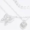 Silver butterfly heart layered necklace