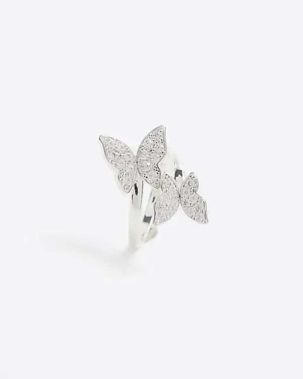 Silver butterfly wrap ring