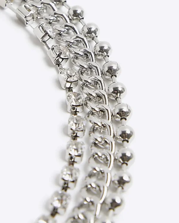 Silver chain mix multirow necklace