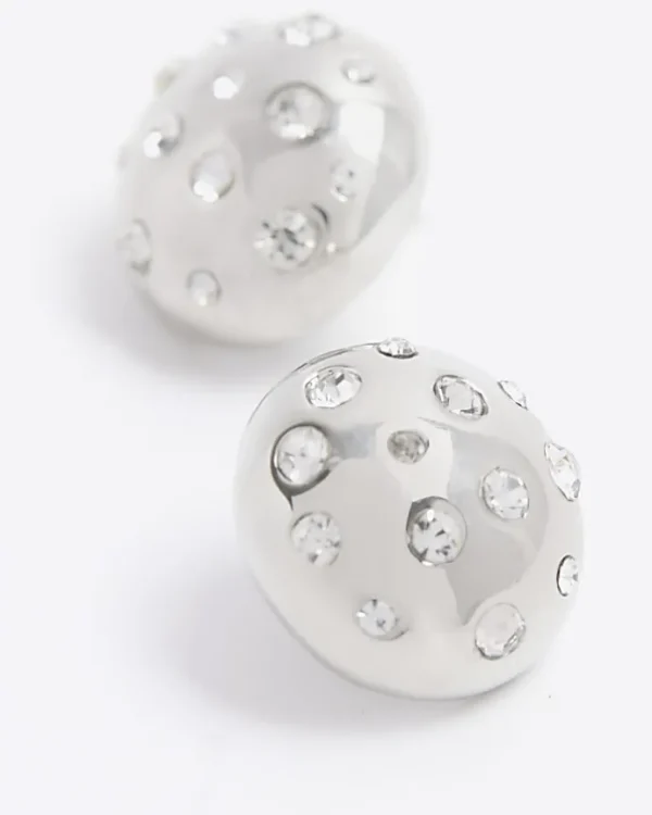 Silver chunky diamante stud earrings